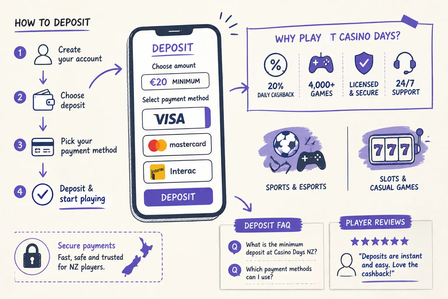 Casino Days Deposit NZ – How to Deposit and Payment Methods visual guide for Casino Days